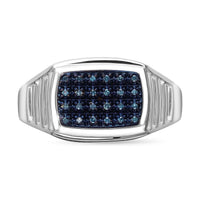 Doorbuster Blue Diamond (IR) Men's Ring in Platinum Over Sterling Silver (Size 10.0) 0.10 ctw