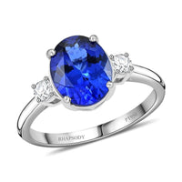 Certified & Appraised Rhapsody 950 Platinum AAAA Tanzanite, Diamond (E-F, VS) (0.19 cts) Ring (Size 6.0) (5.40 g) 3.10 ctw
