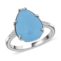 Certified & Appraised Luxoro 10K White Gold AAA Sleeping Beauty Turquoise, Diamond (I2) Ring (Size 10.0) 4.50 ctw