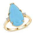 Certified & Appraised Luxoro 10K Yellow Gold AAA Sleeping Beauty Turquoise, Diamond (I2) Ring (Size 10.0) 6.40 ctw - Sticky add to cart bar