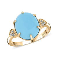 Certified & Appraised Luxoro 10K Yellow Gold AAA Sleeping Beauty Turquoise, Diamond (I2) Ring (Size 10.0) 4.50 ctw