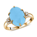 Certified & Appraised Luxoro 10K Yellow Gold AAA Sleeping Beauty Turquoise and I2 Diamond Ring (Size 10.0) 5.00 ctw - Sticky add to cart bar