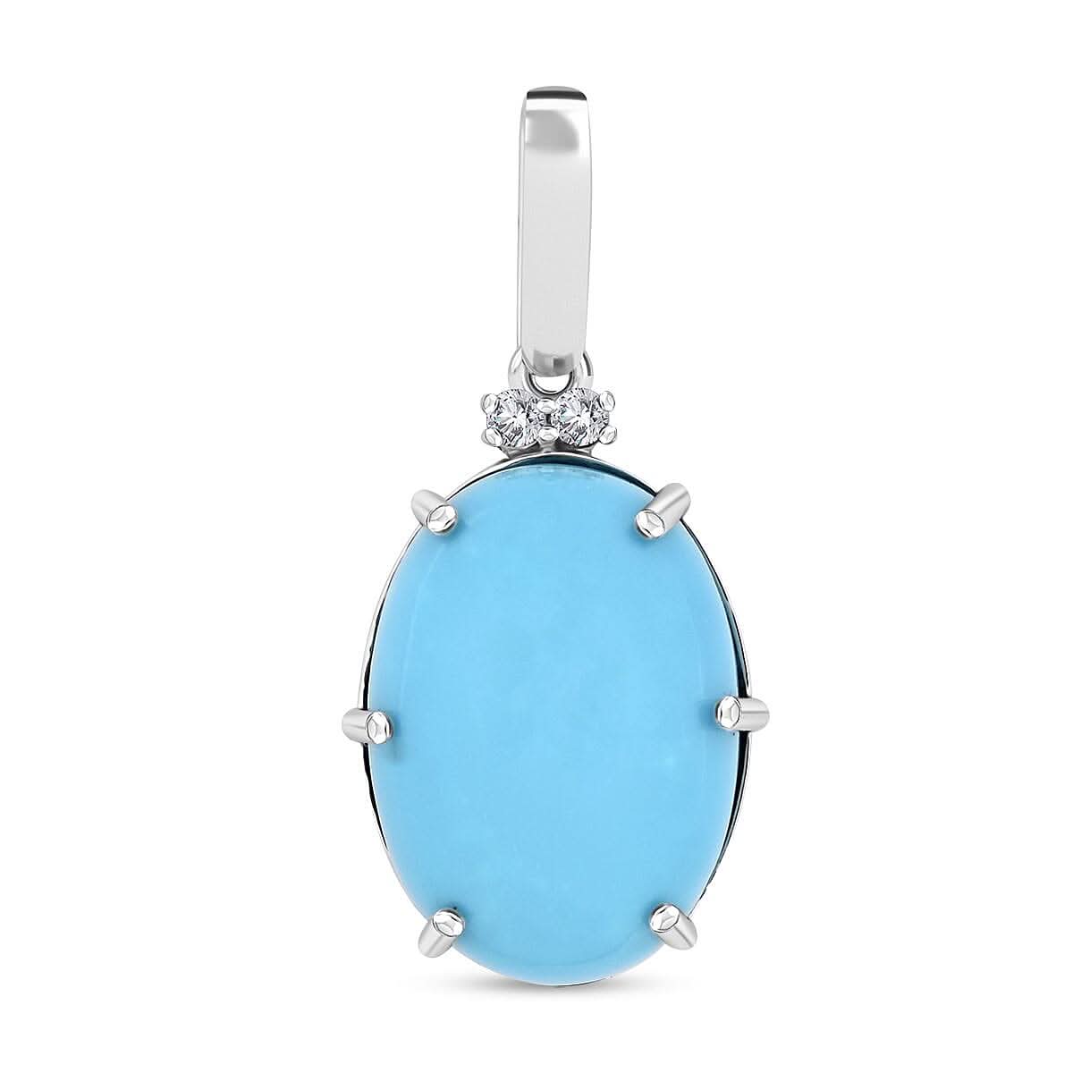 Certified & Appraised Luxoro 10K White Gold AAA Sleeping Beauty Turquoise and I2 Diamond Pendant without Chain 4.95 ctw