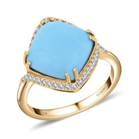 Certified & Appraised Luxoro AAA Sleeping Beauty Turquoise and I2 Diamond 5.00 ctw Ring in 10K Yellow Gold (Size 10.0)