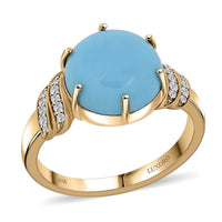 Certified & Appraised Luxoro 10K Yellow Gold AAA Sleeping Beauty Turquoise, Diamond (I2) Ring (Size 10.0) (4.11 g) 4.50 ctw