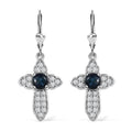 D'Joy Blue Star Sapphire (DF) and White Zircon Cross Earrings in Platinum Over Sterling Silver 4.00 ctw - Sticky add to cart bar