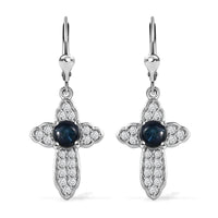 D'Joy Blue Star Sapphire (DF) and White Zircon Cross Earrings in Platinum Over Sterling Silver 4.00 ctw