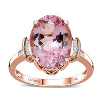 Luxoro 14K Rose Gold AAA Pink Morganite and G-H I2 Diamond Ring (Size 10.5) 5.80 ctw