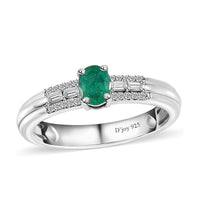 AAA Kagem Zambian Emerald and White Zircon Ring in Platinum Over Sterling Silver (Size 6.0) 0.50 ctw