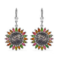 Tahitian Cultured Pearl Carved and Multi-Tourmaline Black Eyed Susan Floral Earrings in Rhodium Over Sterling Silver 3.60 ctw - Sticky add to cart bar