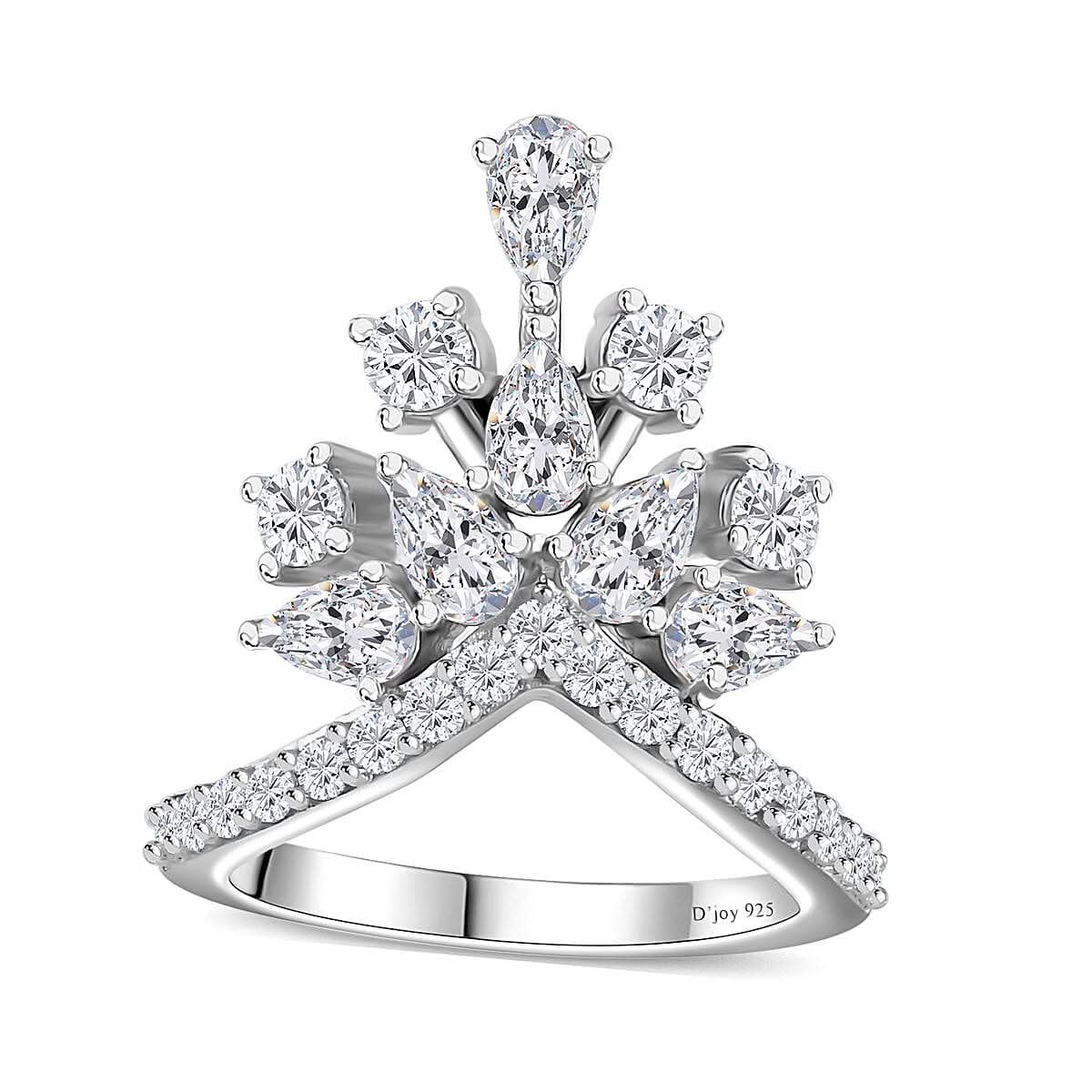 Moissanite (Pear 5x3mm) Ring in Platinum Over Sterling Silver (Size 6.0) 2.10 ctw