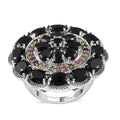 Thai Black Spinel and Multi-Tourmaline Floral Ring in Platinum Over Sterling Silver (Size 10.0) 17.25 ctw - Sticky add to cart bar