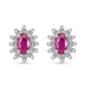 Premium Mozambique Ruby and White Zircon Sunburst Stud Earrings in Platinum Over Sterling Silver 1.10 ctw - Sticky add to cart bar