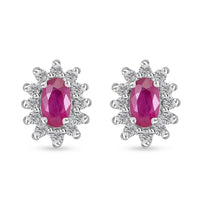 Premium Mozambique Ruby and White Zircon Sunburst Stud Earrings in Platinum Over Sterling Silver 1.10 ctw