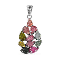 Indian Artistry Multi-Tourmaline Carved 7.15 ctw Leaf Pendant in Sterling Silver