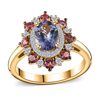 Tanzanite and Multi Gemstone Floral Ring in Vermeil Yellow Gold Over Sterling Silver (Size 10.0) 2.30 ctw