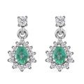 AAA Kagem Zambian Emerald and Moissanite Sunburst Dangle Earrings in Platinum Over Sterling Silver 0.60 ctw - Sticky add to cart bar