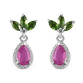 Premium Royal Ruby and Chrome Diopside Dangling Earrings in Platinum Over Sterling Silver 1.60 ctw - Sticky add to cart bar