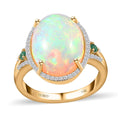 Luxoro 14K Yellow Gold AAA Ethiopian Welo Opal, AAAA Boyaca Colombian Emerald and G-H I2 Diamond Halo Ring (Size 10.0) 5.65 Grams 5.85 ctw - Sticky add to cart bar
