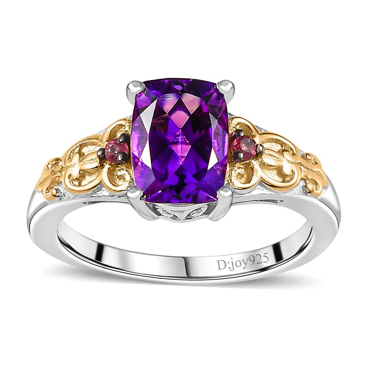 Premium Moroccan Amethyst, Ofiki Rubellite Ring in Vermeil YG and Rhodium Over Sterling Silver (Size 10.0) 1.60 ctw