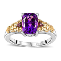 Premium Moroccan Amethyst, Ofiki Rubellite Ring in Vermeil YG and Rhodium Over Sterling Silver (Size 10.0) 1.60 ctw