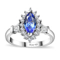 Tanzanite and White Zircon Sunburst Ring in Rhodium Over Sterling Silver (Size 10.0) 1.30 ctw - Sticky add to cart bar