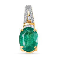 Iliana 18K Yellow Gold AAA Kagem Zambian Emerald and G-H SI Diamond Pendant without Chain 1.80 ctw