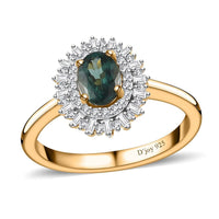 Premium Ocean Blue Apatite, Diamond (0.33 cts) Ring in Vermeil YG Over Sterling Silver (Size 10.0) 1.20 ctw