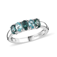 Premium Indian Ocean Apatite, Apatite 5 Stone Ring in Platinum Over Sterling Silver (Size 10.0) 1.20 ctw