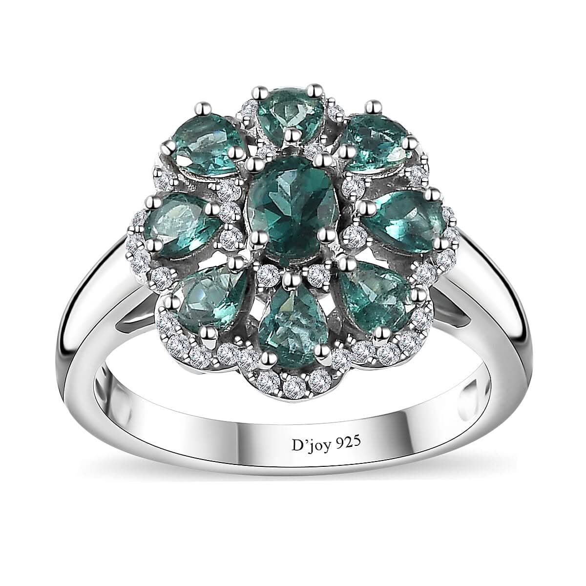 Indian Ocean Apatite and Moissanite Ring in Platinum Over Sterling Silver (Size 10.0) 2.00 ctw