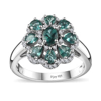 Ocean Blue Apatite, Moissanite Ring in Platinum Over Sterling Silver (Size 8.0) 1.90 ctw