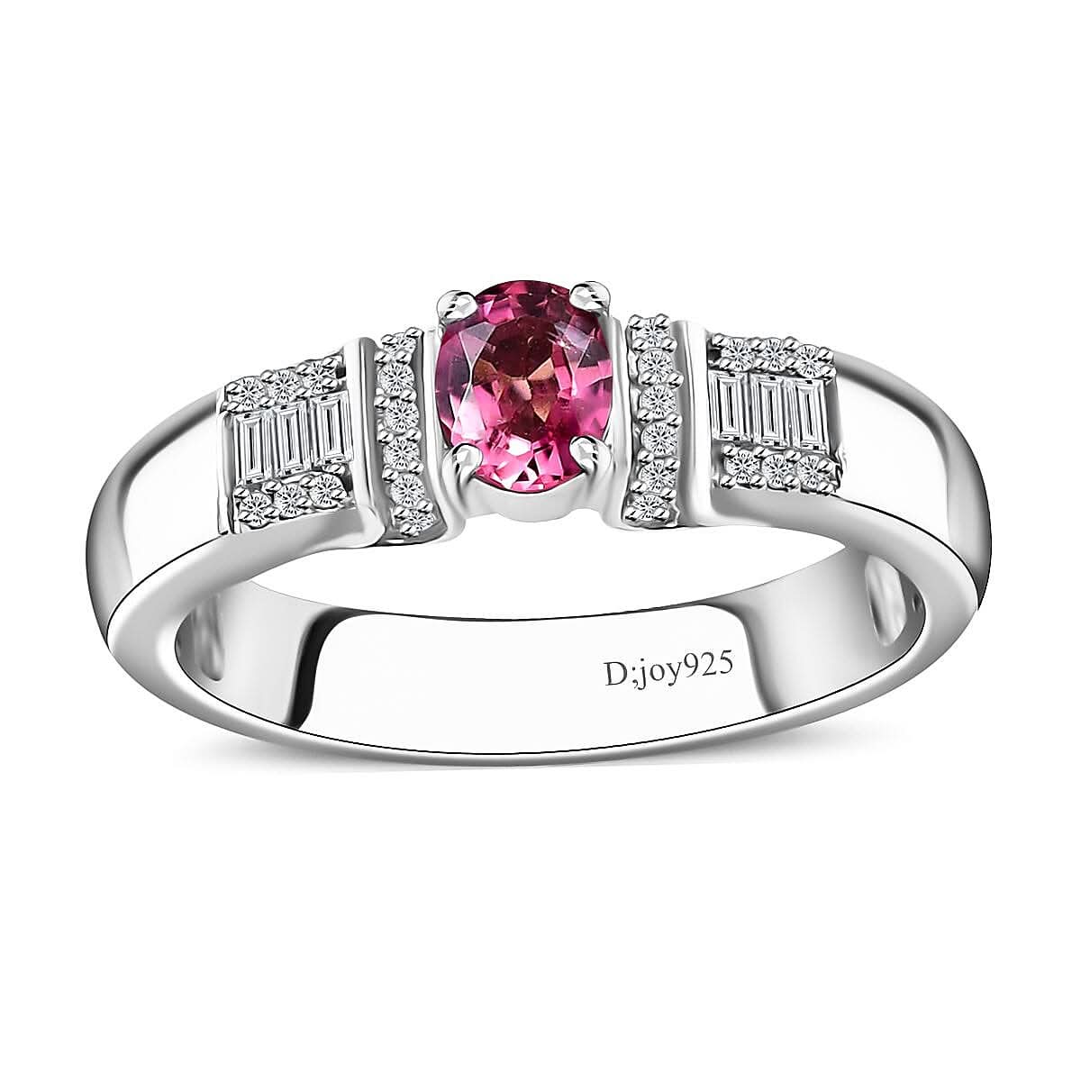 Ouro Fino Rubellite and White Zircon Ring in Platinum Over Sterling Silver (Size 7.0) 0.75 ctw