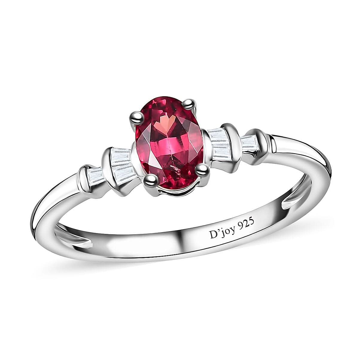 Ofiki Rubellite and Diamond Ring in Platinum Over Sterling Silver (Size 10.0) 0.70 ctw (Del. in 8-10 Days)