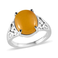 Yellow Jade Solitaire Ring in Stainless Steel (Size 10.0) 6.20 ctw