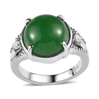 Green Jade, White Zircon Ring in Stainless Steel (Size 10.0) 8.10 ctw