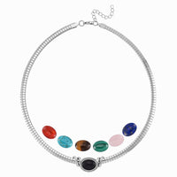 7pcs Interchangeable Multi Gemstone 51.00 ctw Omega Chain Necklace 18-20 Inches in Stainless Steel