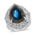 Malagasy Labradorite, White Zircon Ring in Stainless Steel (Size 5.0) 11.80 ctw - Sticky add to cart bar