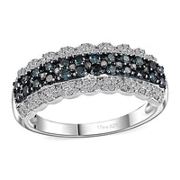 Blue and White Diamond Ring in Platinum Over Sterling Silver 1.00 ctw