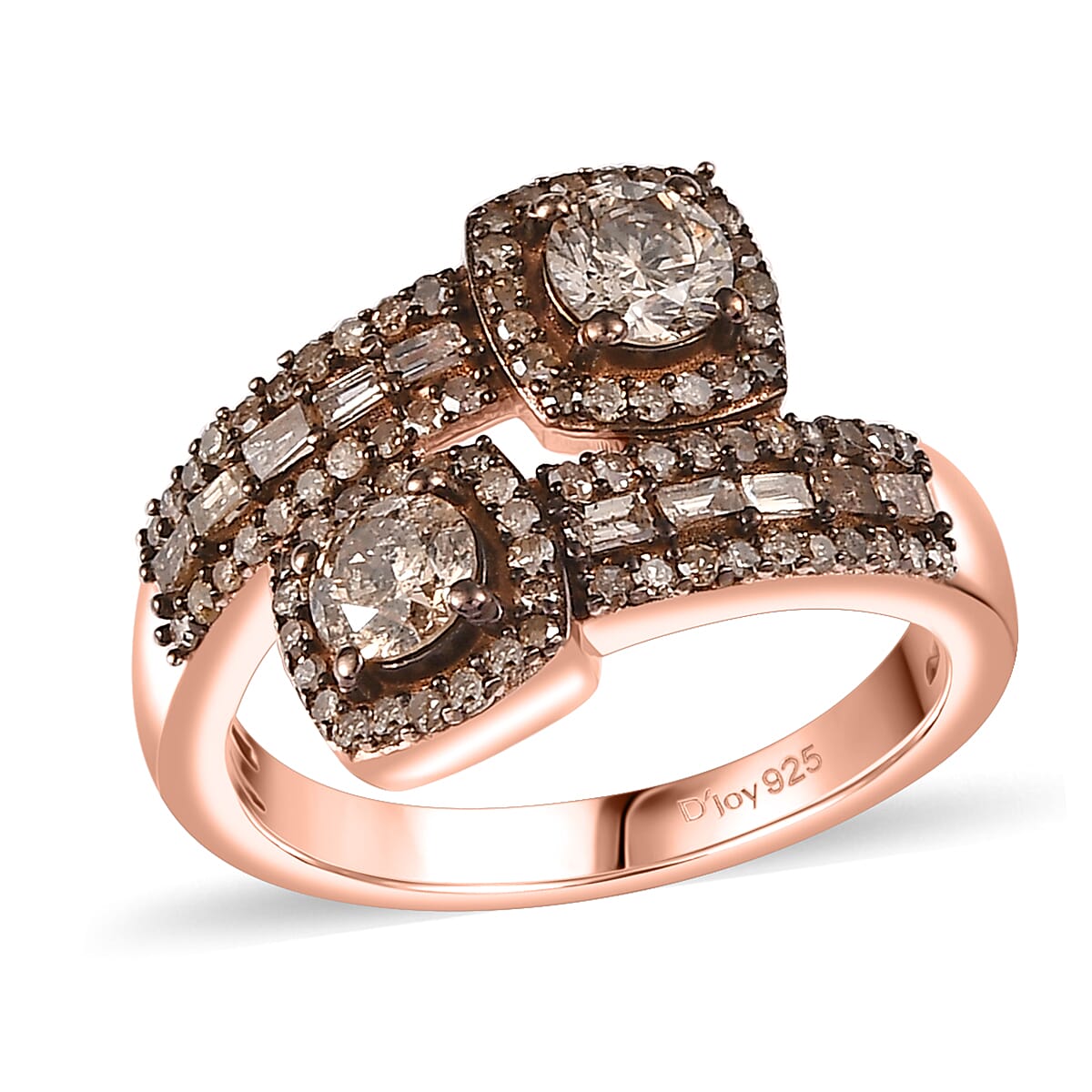 Natural Champagne Diamond Bypass Ring in Vermeil Rose Gold Over Sterling Silver