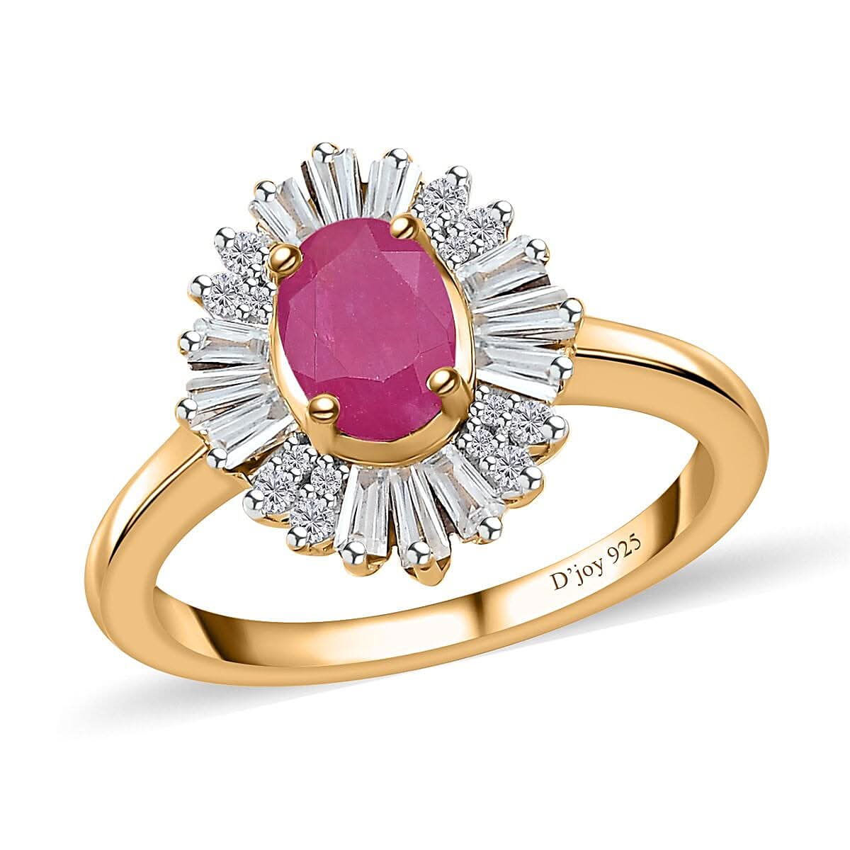 Premium Taveta Ruby, White Zircon Ballerina Ring in Vermeil YG Over Sterling Silver (Size 10.0) 1.90 ctw