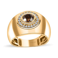 Doorbuster Natural Champagne and White Diamond Men's Ring in Vermeil YG Over Sterling Silver (Size 9.0) 1.25 ctw