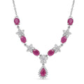 Premium Royal Ruby and White Zircon Floral Necklace 18-20 Inches in Platinum Over Sterling Silver 3.70 ctw - Sticky add to cart bar