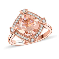 Ankur Treasure Chest Certified & Appraised Luxoro 10K Rose Gold AAA Marropino Morganite and G-H I2 Diamond Ring 2.95 ctw