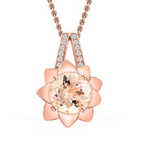 Luxoro 10K Rose Gold AAA Marropino Morganite and G-H I2 Diamond Daisy Floral Pendant without Chain 4.25 Grams 3.45 ctw