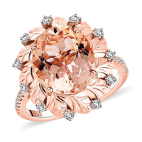 Certified & Appraised Luxoro 10K Rose Gold AAA Marropino Morganite and G-H I2 Diamond Ring (Size 10.0) 4.10 Grams 4.40 ctw
