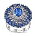 Premium Kashmir Kyanite, Multi Gemstone Floral Spray Ring in Platinum Over Sterling Silver (Size 10.0) 8.20 ctw - Sticky add to cart bar