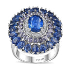 Premium Kashmir Kyanite, Multi Gemstone Floral Spray Ring in Platinum Over Sterling Silver (Size 10.0) 8.20 ctw