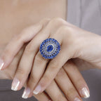 Premium Kashmir Kyanite, Multi Gemstone Floral Spray Ring in Platinum Over Sterling Silver (Size 10.0) 8.20 ctw