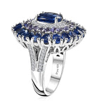Premium Kashmir Kyanite, Multi Gemstone Floral Spray Ring in Platinum Over Sterling Silver (Size 10.0) 8.20 ctw