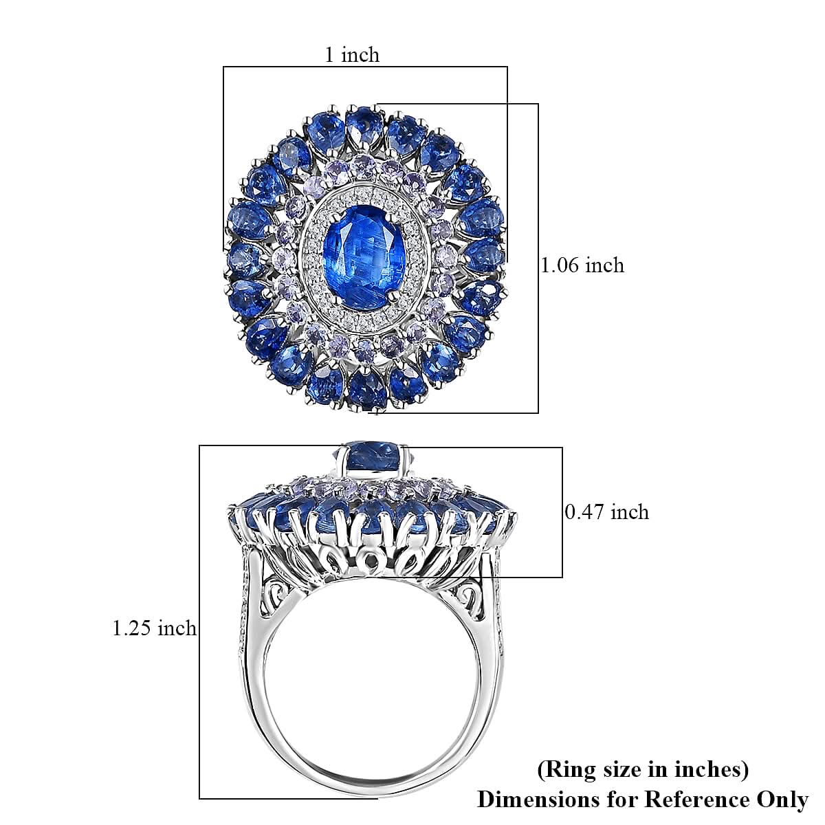 Premium Kashmir Kyanite, Multi Gemstone Floral Spray Ring in Platinum Over Sterling Silver (Size 10.0) 8.20 ctw (6)